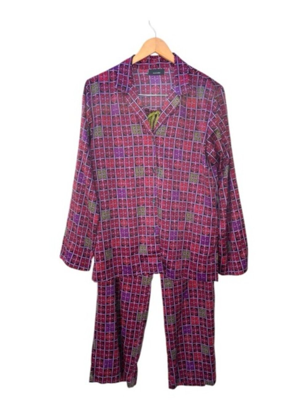 Natori Infinity 2-Piece Pajama Set Geometric Print Red Purple M